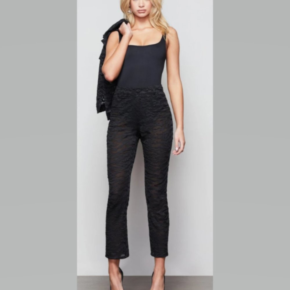 Good American Lush Embroidered Flocked Sheer Pants Black size 6 NWT